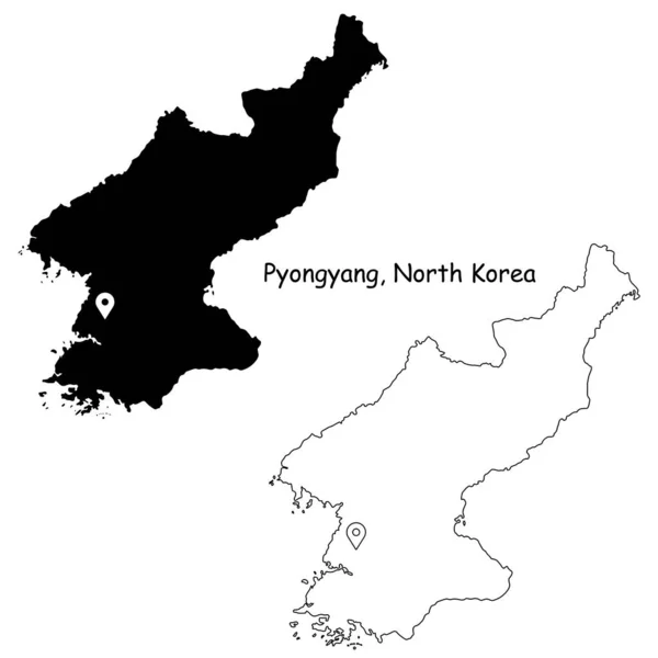 Pyongyang Nordkorea Detaljerad Landskarta Med Läge Pin Capital City Svart — Stock vektor