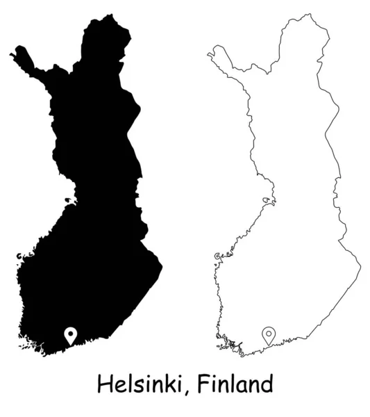 Helsinki Finlandia Szczegółowa Mapa Kraju Lokalizacją Pin Capital City Czarna — Wektor stockowy