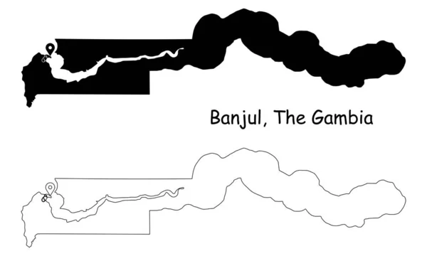 Банджуль Гамбія Detailed Country Map Location Pin Capital City Чорний — стоковий вектор