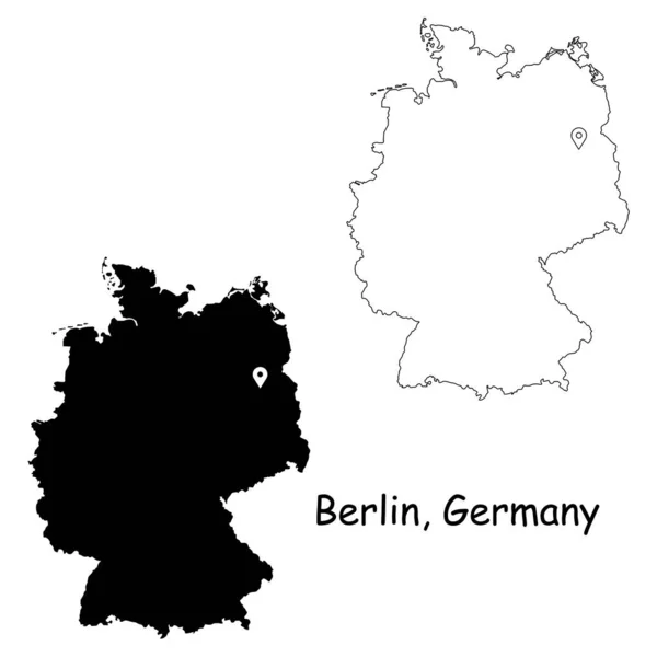 Berlin Germany Detailed Country Map Location Pin Capital City Black — Stock Vector