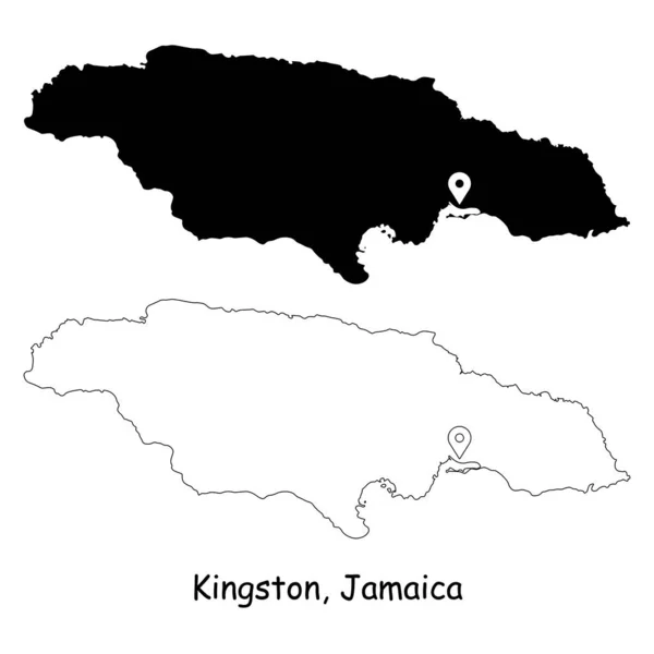 Kingston Jamaica Mapa País Detalhado Com Pin Localização Capital City —  Vetores de Stock