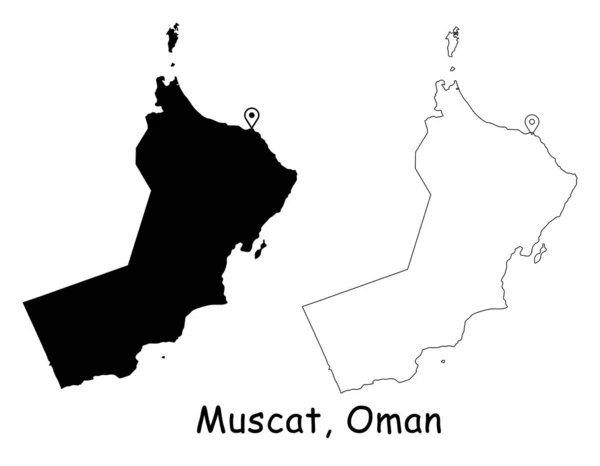 Mascate Omán Mapa Detallado Del País Con Pin Ubicación Capital — Vector de stock