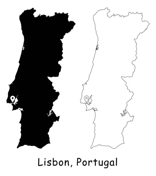 Lizbona Portugalia Szczegółowa Mapa Kraju Lokalizacją Pin Capital City Czarna — Wektor stockowy