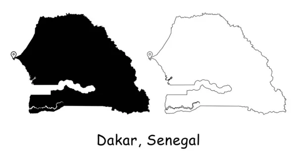 Дакар Сенегал Detailed Country Map Location Pin Capital City Чорний — стоковий вектор