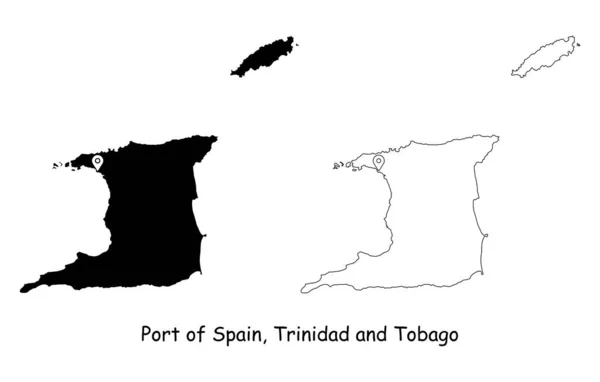 Порт Іспанії Тринідад Тобаго Detailed Country Map Location Pin Capital — стоковий вектор