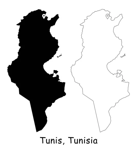 Túnez Túnez Mapa Detallado Del País Con Pin Ubicación Capital — Vector de stock