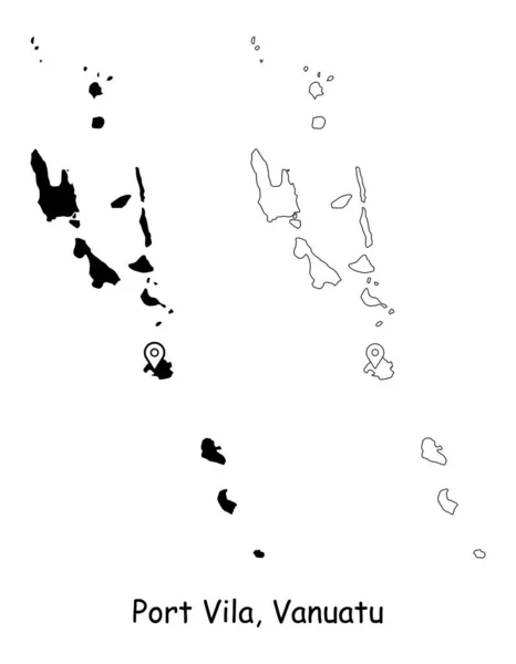 Port Vila Vanuatu Mapa Detallado Del País Con Pin Ubicación — Archivo Imágenes Vectoriales