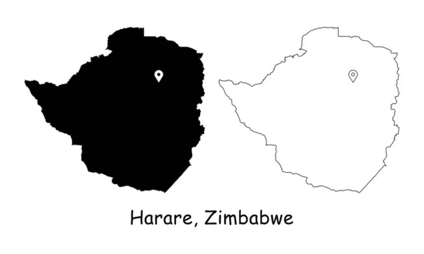 Harare Zimbabwe Carte Détaillée Pays Avec Épinglette Localisation Sur Capitale — Image vectorielle