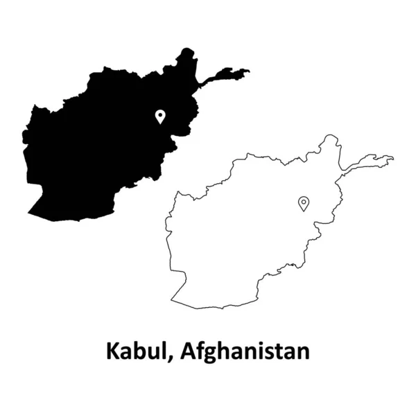 Kabul Afghanistan Detaillierte Landkarte Mit Hauptstadt Standort Pin Schwarze Silhouette — Stockvektor