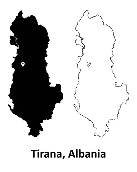 Tirana Albanië Gedetailleerde Landkaart Met Hoofdstad Locatie Pin Zwart Silhouet — Stockvector