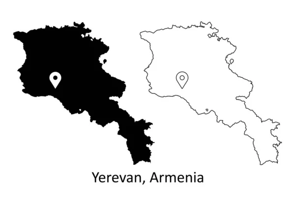 Ереван Армения Подробная Карта Страны Штриховым Кодом Столицы Черный Силуэт — стоковый вектор