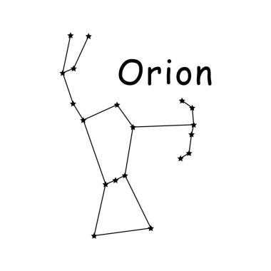 Orion Constellation Stars Vector Icon Pictogram with Description Text. Artwork Depicting the Orion Constellation Greek Mythology. clipart