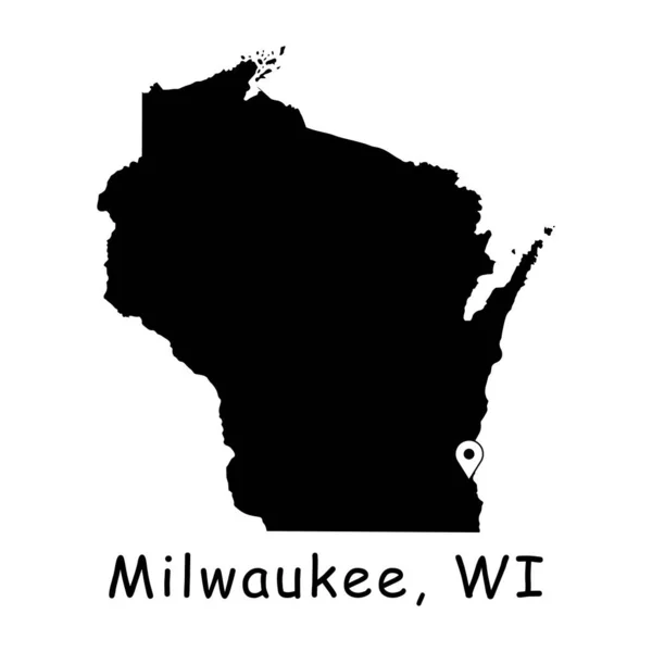 Milwaukee Sur Carte Wisconsin Carte Détaillée État Avec Broche Localisation — Image vectorielle