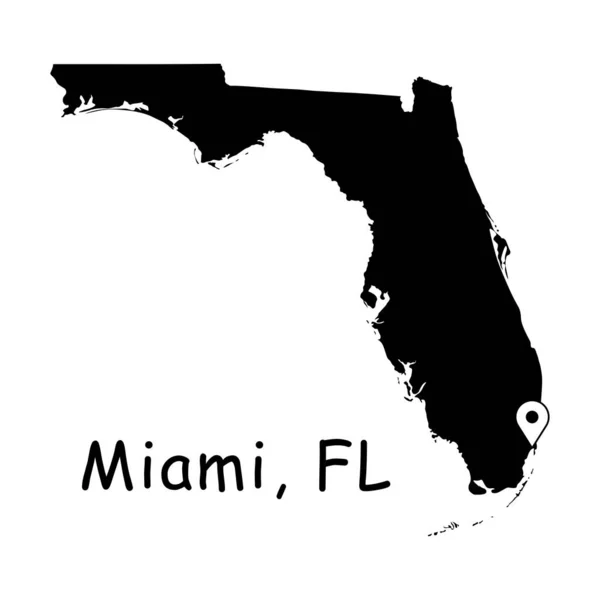 Miami Florida State Map Detailed State Map Location Pin Miami — Stock Vector