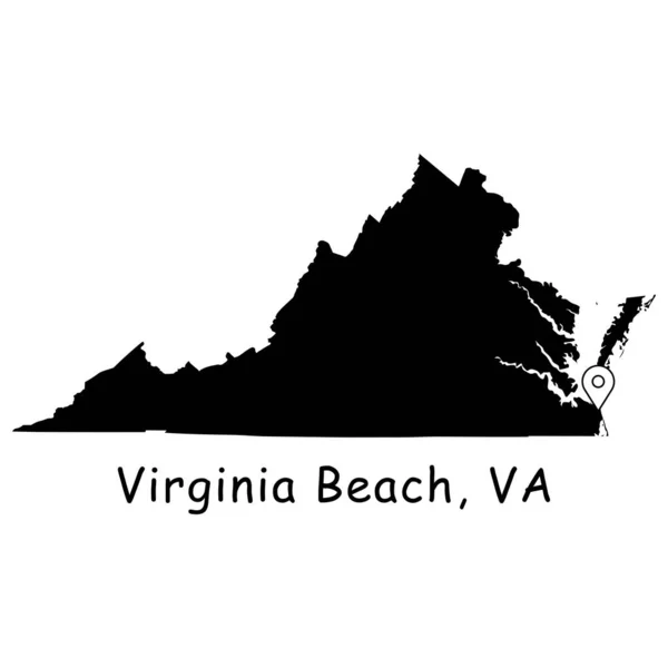 Virginia Beach Virginia State Map Detaljerad Statskarta Med Läge Pin — Stock vektor