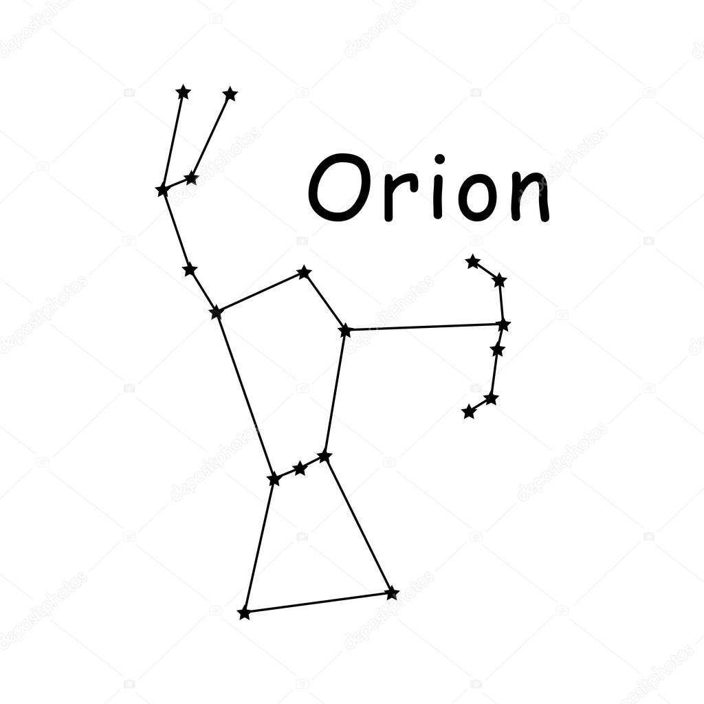 Orion Constellation Stars Vector Icon Pictogram with Description Text. Artwork Depicting the Orion Constellation Greek Mythology.