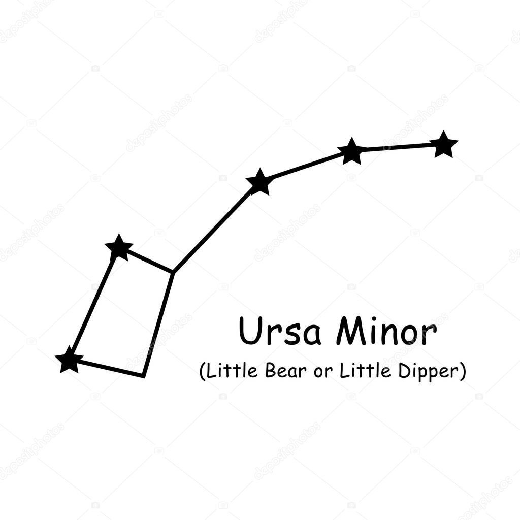 Little Dipper Constellation Stars Vector Icon Pictogram with Description Text. Artwork Depicting the Little Bear of the Constellation Ursa Minor in the Northern Night Sky