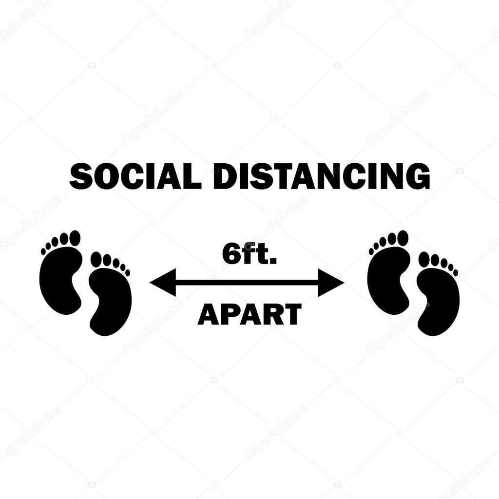 Social Distancing Two Footprints 6ft Apart. Six Feet Apart Social Distancing Preventive Measures Feet Foot Sign Diagram During Virus Pandemic Outbreak