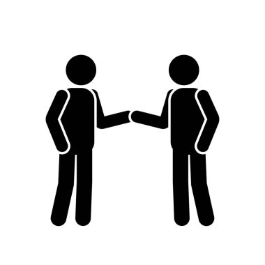 Yapışkan figür el sıkışması. Piktogramda iki adamın el sıkıştığı görülüyor. Siyah ve beyaz EPS Vektörü. 