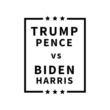 Trump Pence, Biden Harris Poster 'a karşı. 2020 ABD Başkanlık Seçimi Donald Trump ve Mike Pence 'in Joe Biden ve Kamala Harris' e açtığı davayı gösteren poster. EPS Vektörü