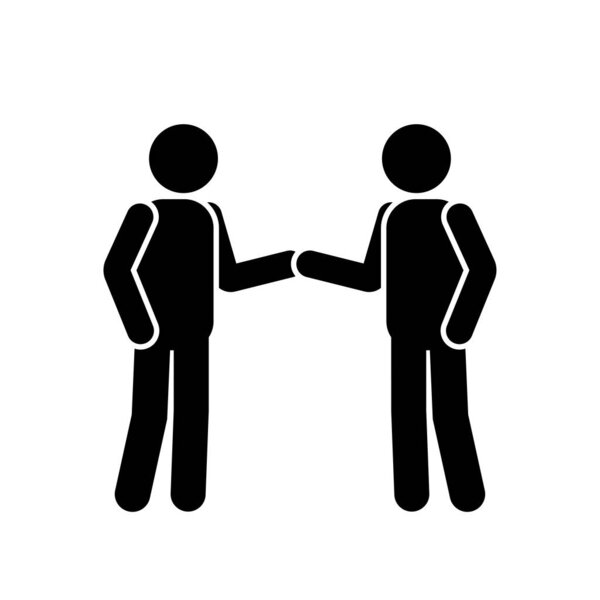 Рукопожатие. Пиктограмма, на которой двое мужчин пожимают друг другу руки. Black and white EPS Vector. 