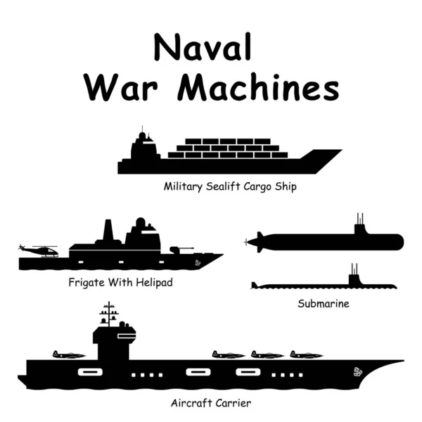 Військово Морські Машини Піктограма Зображує Військові Сили Флоту Такі Авіаносець — стоковий вектор