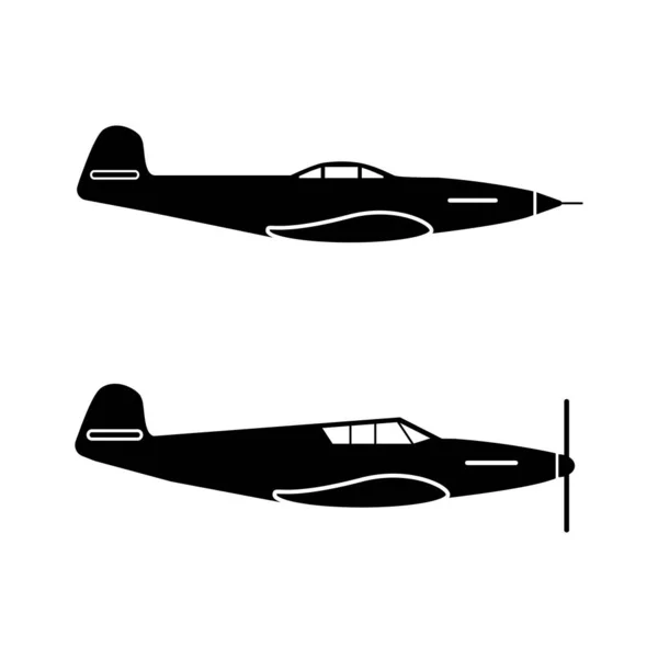 軍用機の飛行機 航空戦で使用された新旧の航空機の機械を描いたピクトグラム ジェット動力対プロペラ戦闘機 Epsベクトル — ストックベクタ