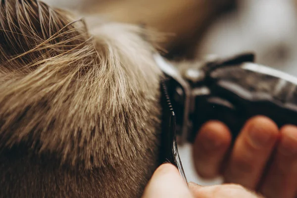 2019 Vinnitsa Ucrânia Foto Close Corte Cabelo Fluxo Trabalho Cabeleireiro — Fotografia de Stock