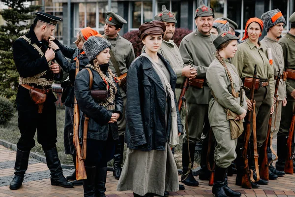 2019 Vinnitsa Ucrania Reconstrucción Militar Segunda Guerra Mundial Una Joven — Foto de Stock