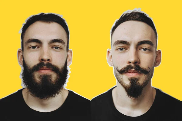 Klasik Ses Efekti Aynı Adamın Saç Tıraşı Öncesi Sonrası Iki — Stok fotoğraf