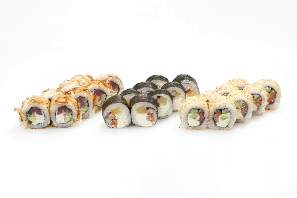 Set Diversi Ruoli Sushi Sfondo Bianco — Foto Stock