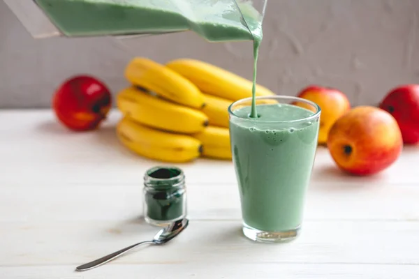 Promotional Shooting Fruit Cocktail Healthy Eating Establishment Photo Glass Green — Stock Photo, Image