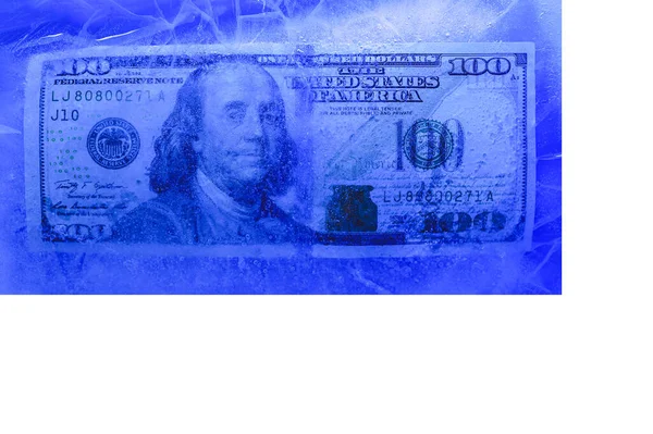 Dollar Eingefroren Unter Einer Eisschicht Das Konzept Der Globalen Finanzkrise — Stockfoto