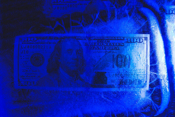 Концепция доллара заморожена в один момент, 100 долларов заморожены