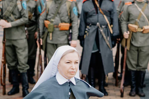 13.10.2019 Vinnitsa, Ukrayna: Almanya, Ukrayna ve Rusya 'dan askeri kulüplerin yer aldığı İkinci Dünya Savaşı askeri muharebelerinin yeniden inşasına sahne