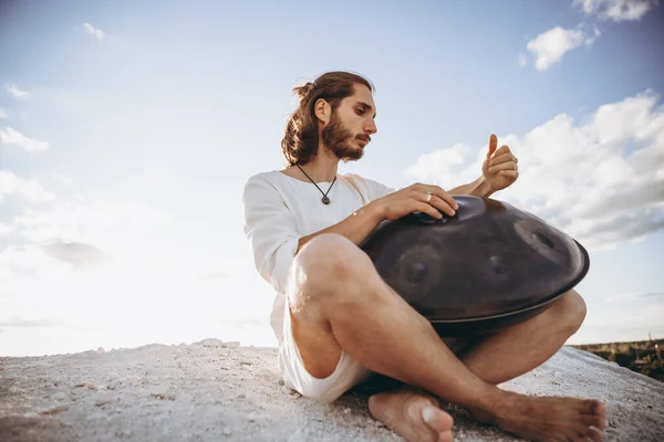 Man Hands Playing Hang Drum — Stock Photo, Image