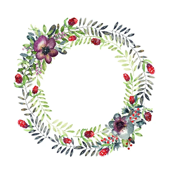 Watercolor pansy wreath — Stock Photo, Image
