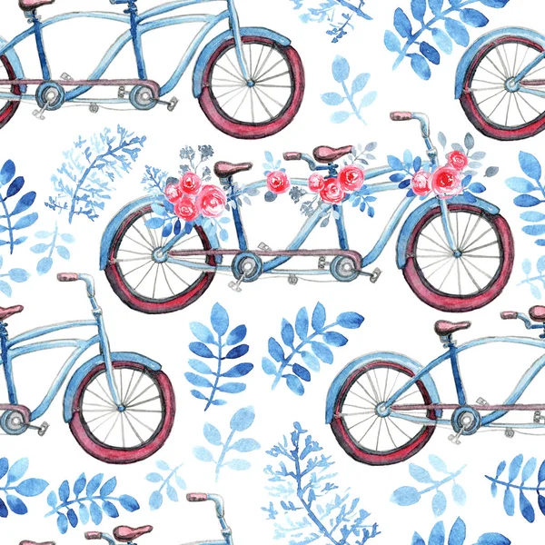 수채화 탠덤 자전거 — 스톡 사진
