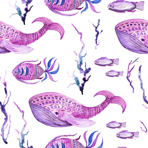 Fish watercolor pattern — Stock Photo, Image