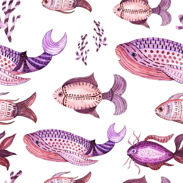 Fish watercolor pattern — Stock Photo, Image