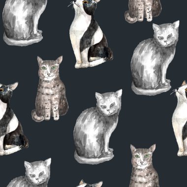 Sulu Boya kedi desen