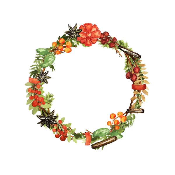 Watercolor Christmas wreath — Stock Photo, Image