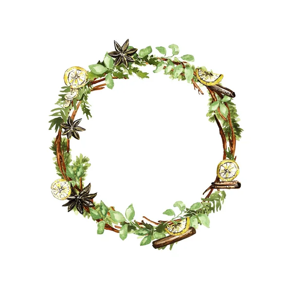 Watercolor christmas wreath — Stock Photo, Image