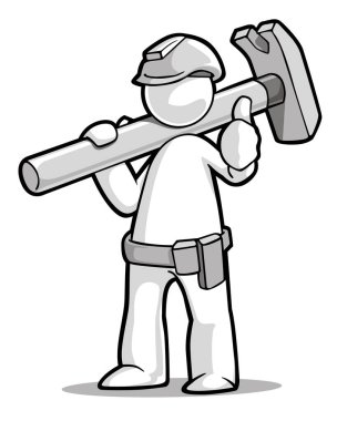 Illustration of a person holding a hammer on his shoulder after completing his job successfully