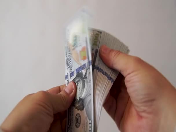 Hands Counting Transferring Dollar Bills Paying Cash White Background Concept — Stock Video