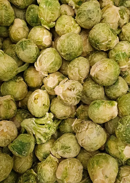 Brotes Bruselas Congelados Como Fondo Vista Superior Conservación Vegetal —  Fotos de Stock