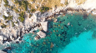 Cala Figuera Sahili, Kaptan Mallorca, Balear Adaları, İspanya, havadan yüksek açılı çekim
