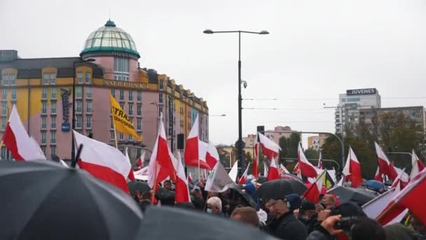 Warsaw, Poland 13.10.2020 - Protest of the Farmers anti government slogan banners and polish flags — Stock Video