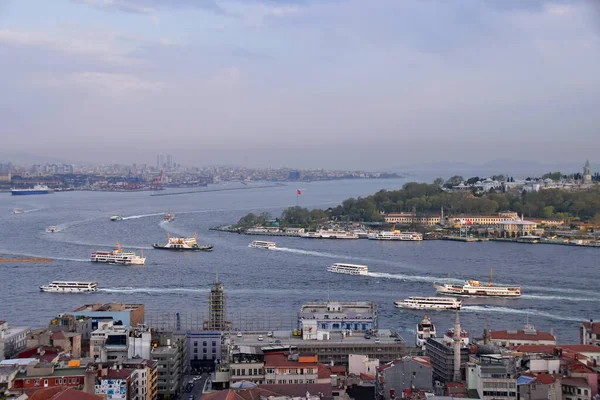 Ferries Sail Bosphorus Istanbul Turkey Photo Taken Galata Tower — Stock Photo, Image