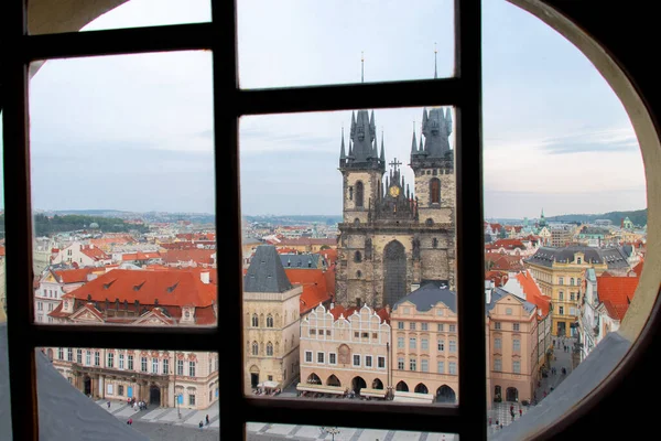 Tyn Church Observation Window Old Town Hall Prague Czech Republic — Stock Photo, Image